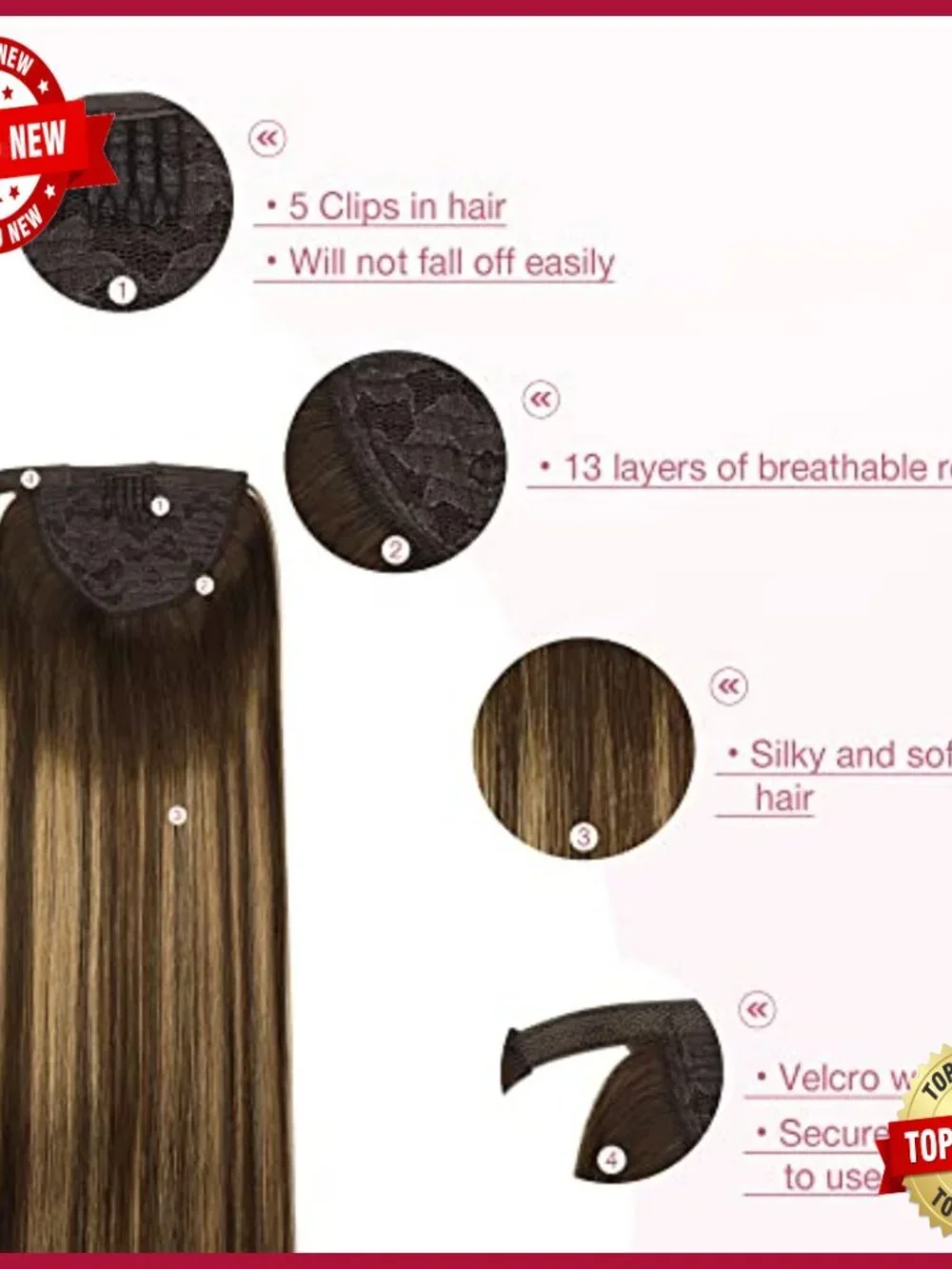 Long Straight Clip-In Ponytail Extension, Real Human Hair, 18 Inch